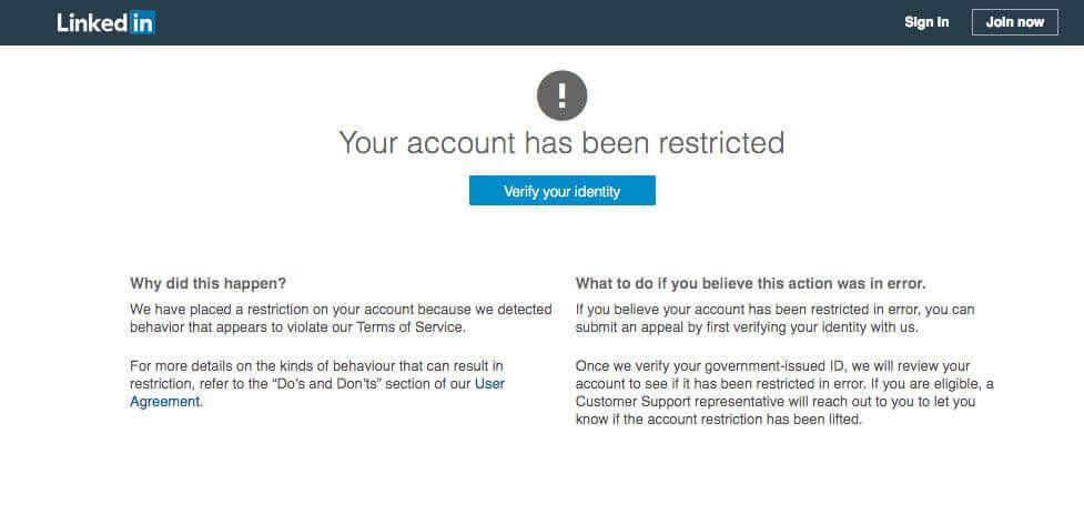 LinkedIn Account Restriction