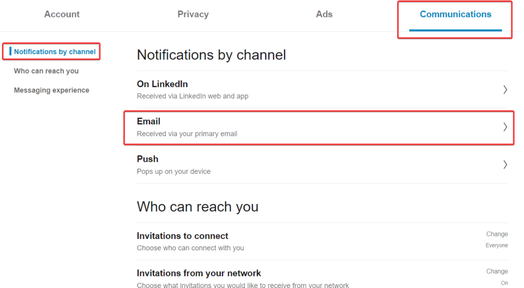 linkedin notifications by channel email