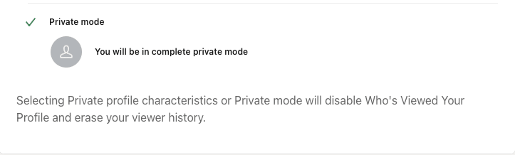 private mode linkedin