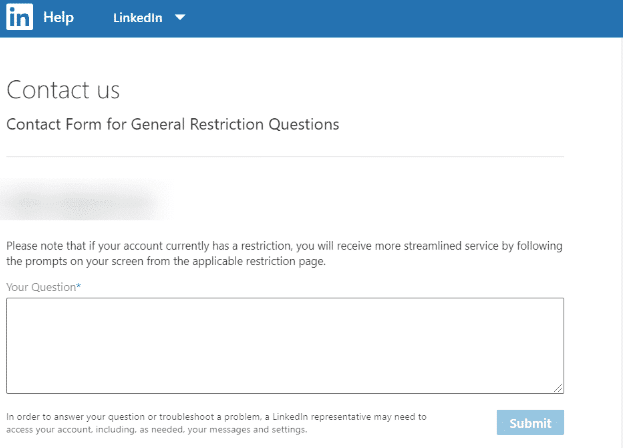 LinkedIn help online restricted account