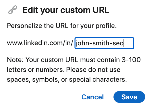 edit custome URL of the LinkedIn page