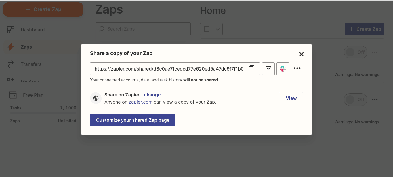 share a copy of your Zap