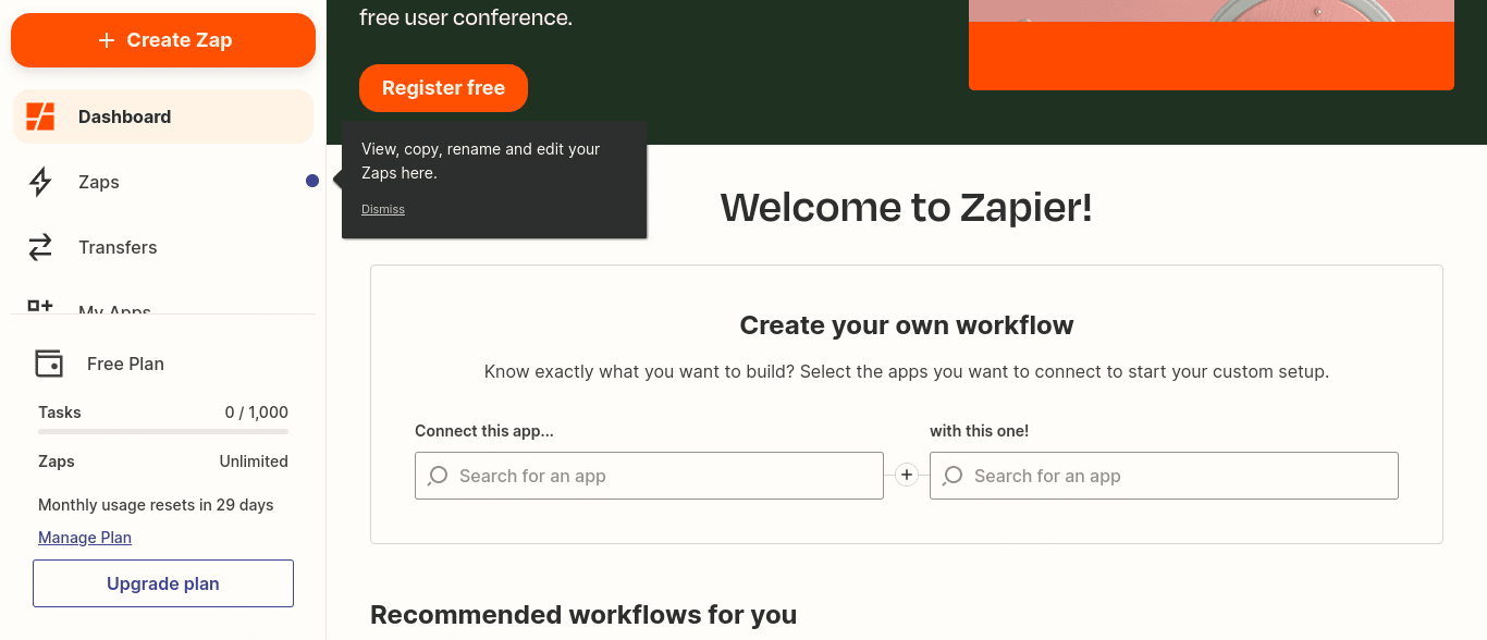 Sign in to Zapier account