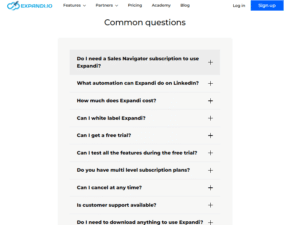 A screenshot of Expandi's FAQs