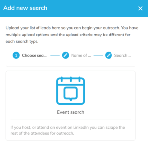 A screenshot showing how to add an event search in Expandi