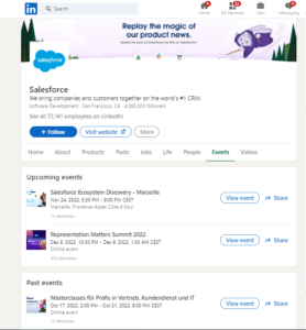 A screenshot of Salesforce's LinkedIn events