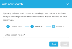 A screenshot showing how to name your search in Expandi