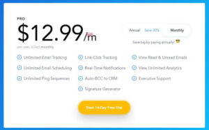 A screenshot of Mailtag's pricing