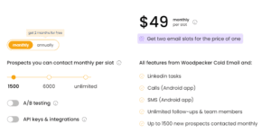 A screenshot of Woodpecker's sales automation pricing