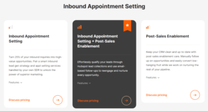 A screenshot of The Martal Group's inbound appointment setting plans