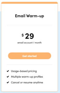 A screenshot of Reply.io's email warm up pricing