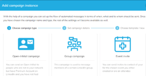 A screenshot of the types of campaigns available in Expandi