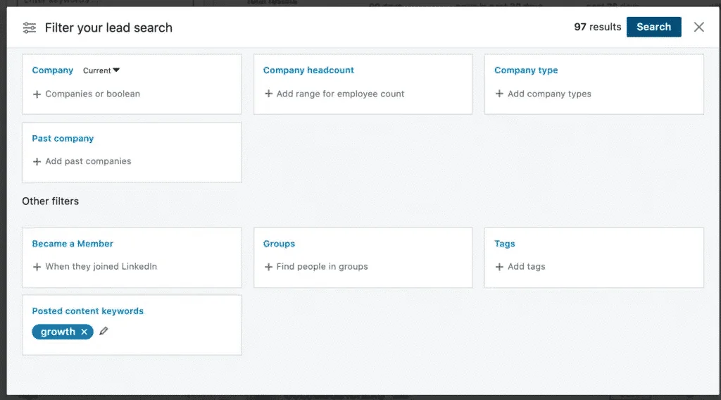 Filter your lead search in LinkedIn
