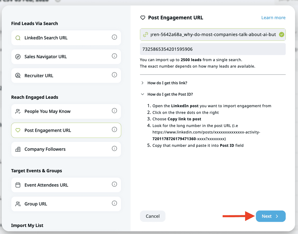 expandi post engagement signal targeting post likers and commenters