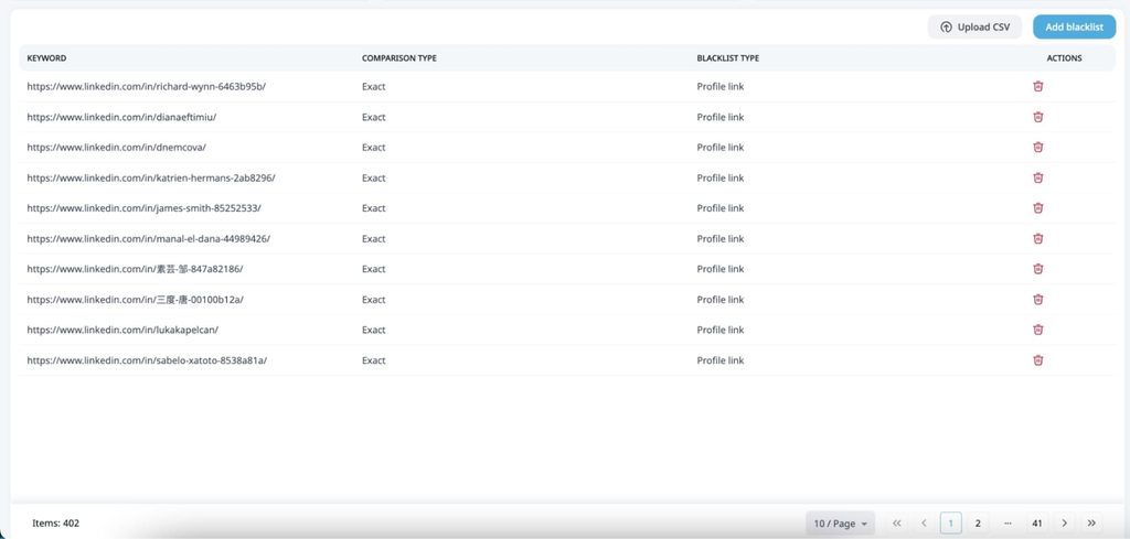 blacklisting prospect list in expandi