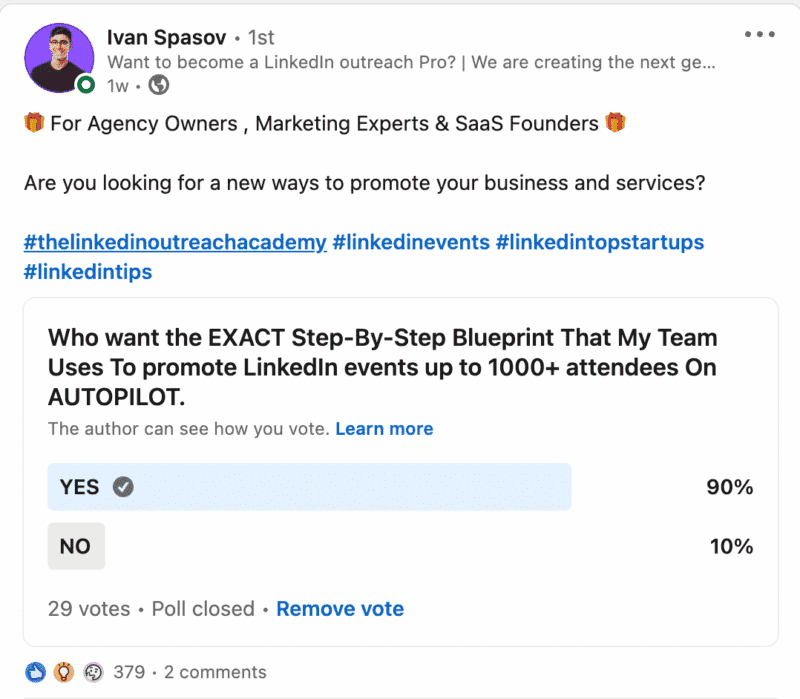 Example of a LinkedIn post