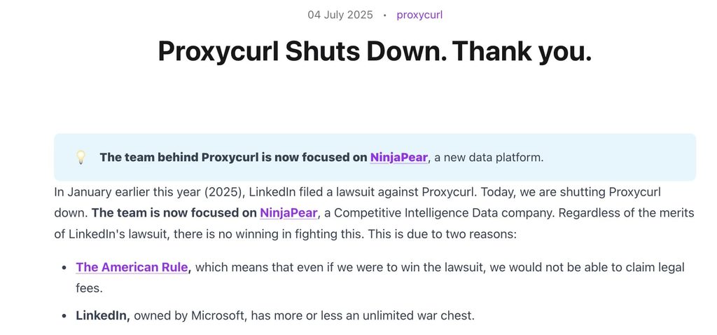 proxycurl shutting down announcement