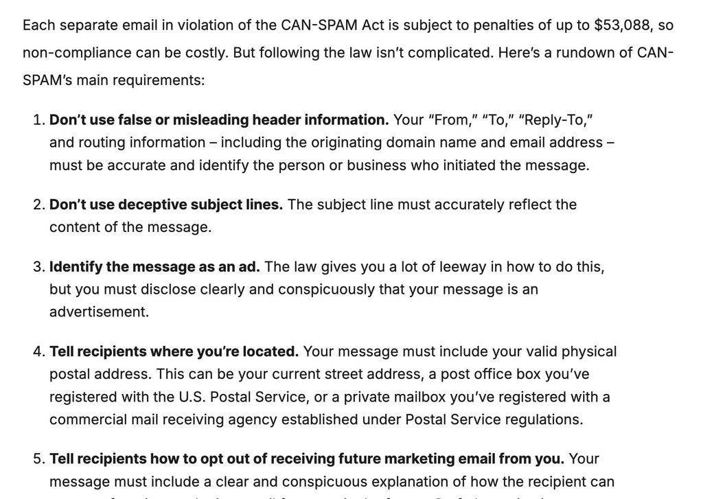 can-spam act violation requirements