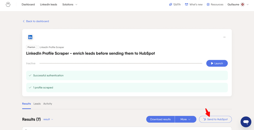phantombuster enrich leads and send to hubspot crm