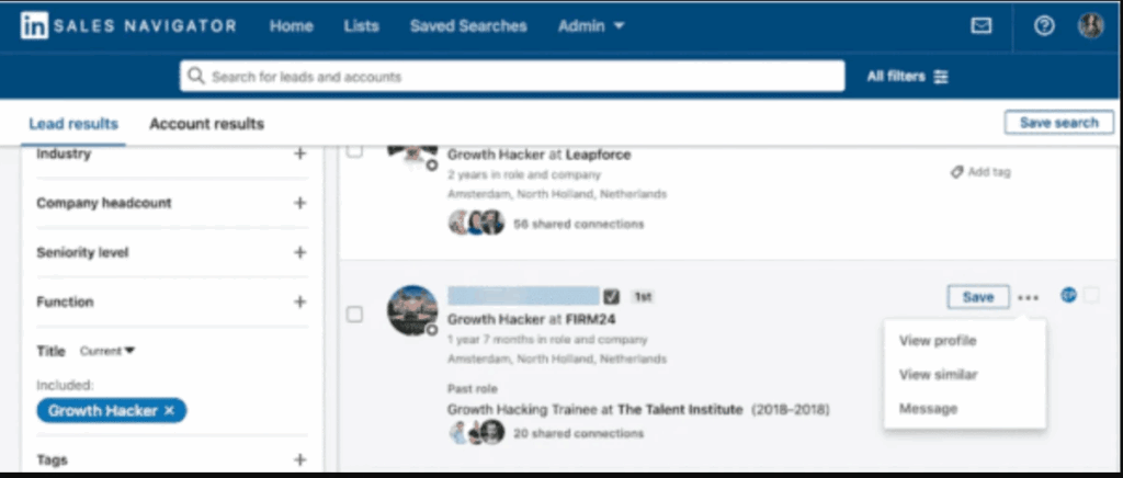 Viewing similar accounts on LinkedIn