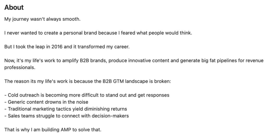 Pitch yourself in the about section in LinkedIN