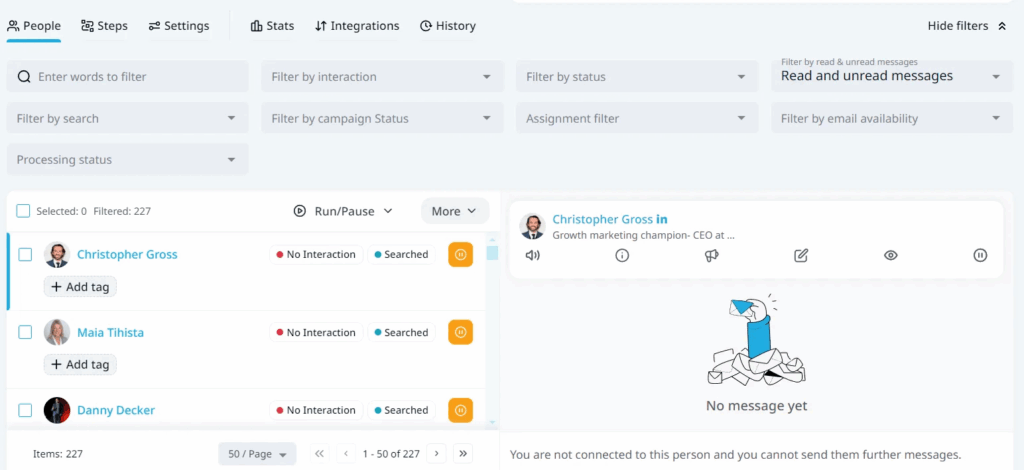 Filtering the lead list with Expandi