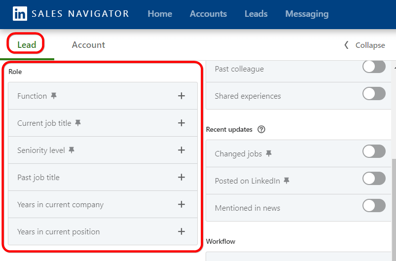 Lead filters on LinkedIn Sales Navigator