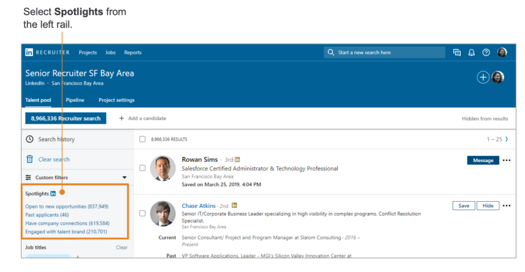 Spotlight filters on LinkedIn