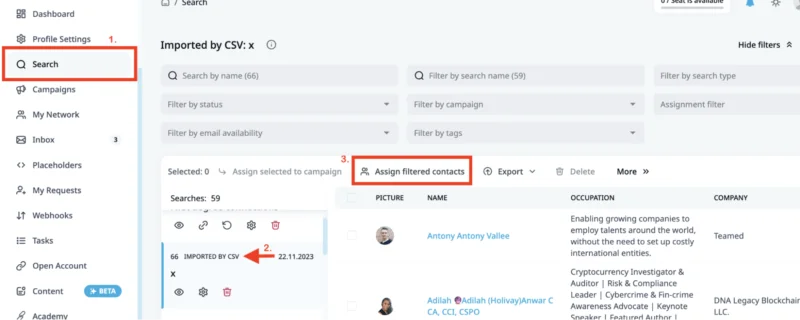 Assigning filtered contacts for an A/B test in Expandi