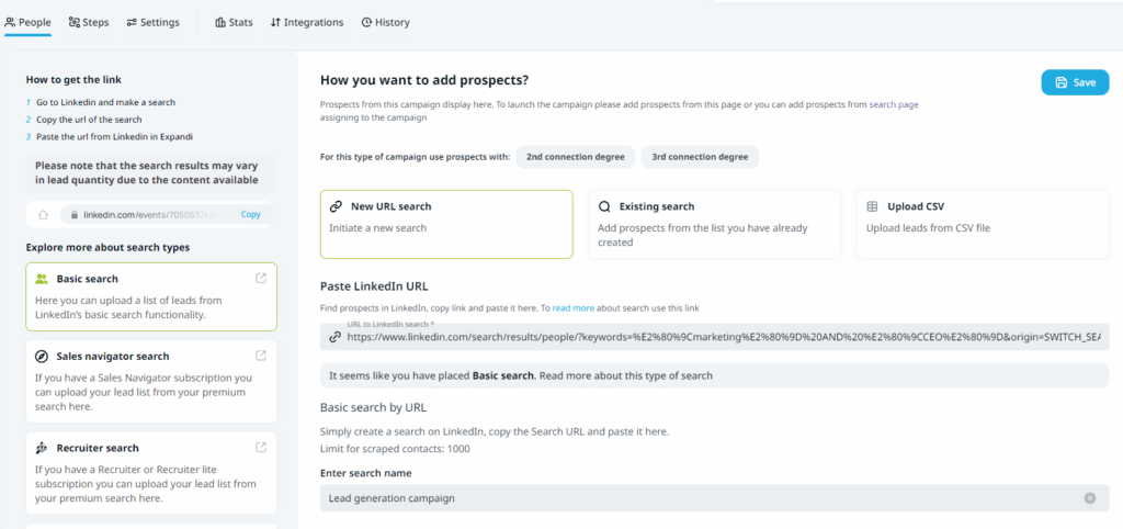 Exporting the list into Expandi