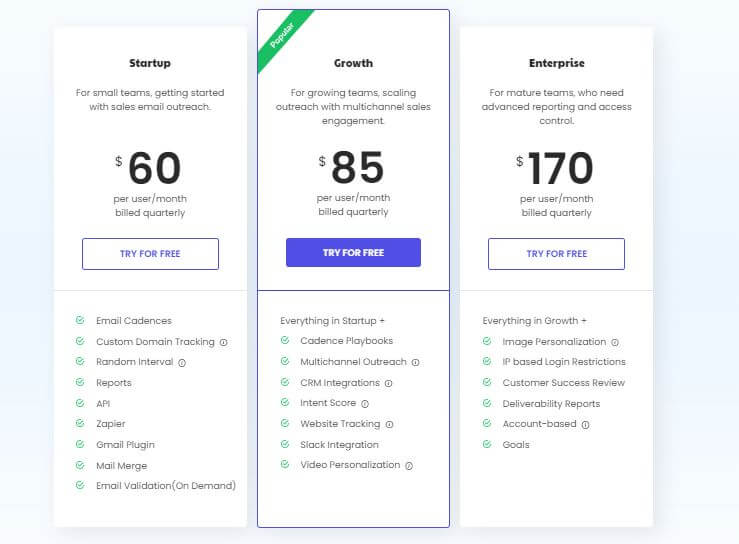 A screenshot of Klenty's pricing plans