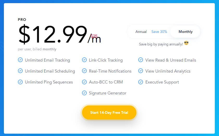 A screenshot of Mailtag's pricing