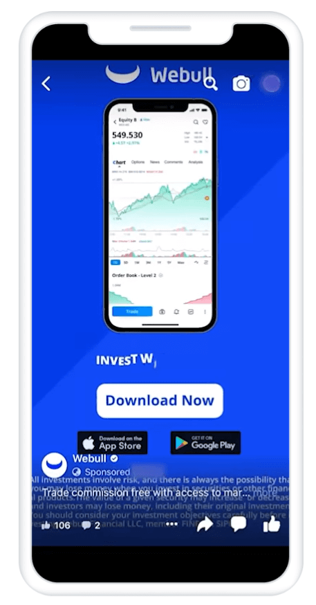A screenshot showing Webull's Instagram ad video