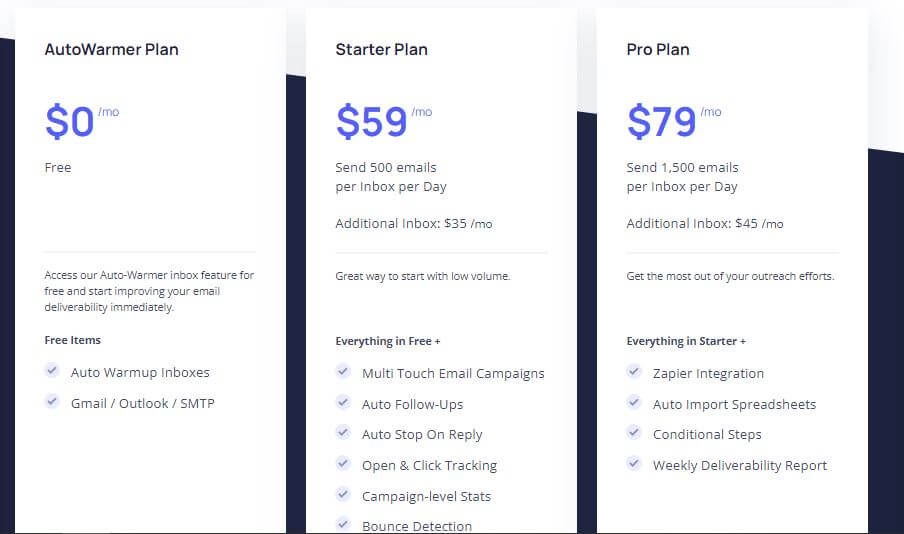 A screenshot of QuickMail's pricing