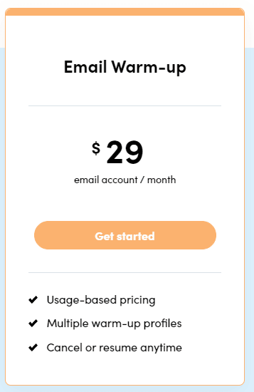 A screenshot of Reply.io's email warm up pricing