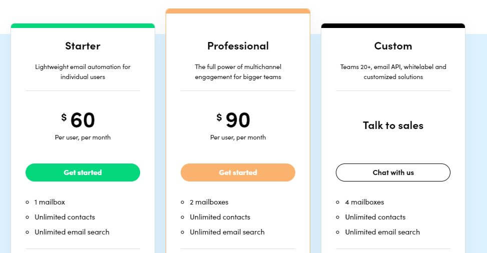 A screenshot of Reply.io's pricing plans