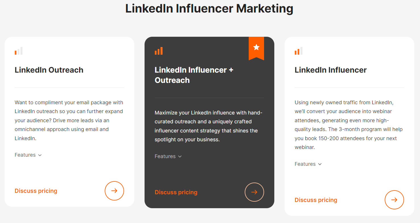 A screenshot of The Martal Group's LinkedIn influencer plans