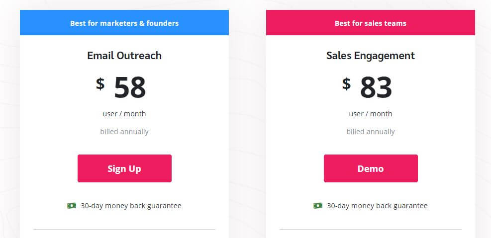 A screenshot of Mailshake's pricing