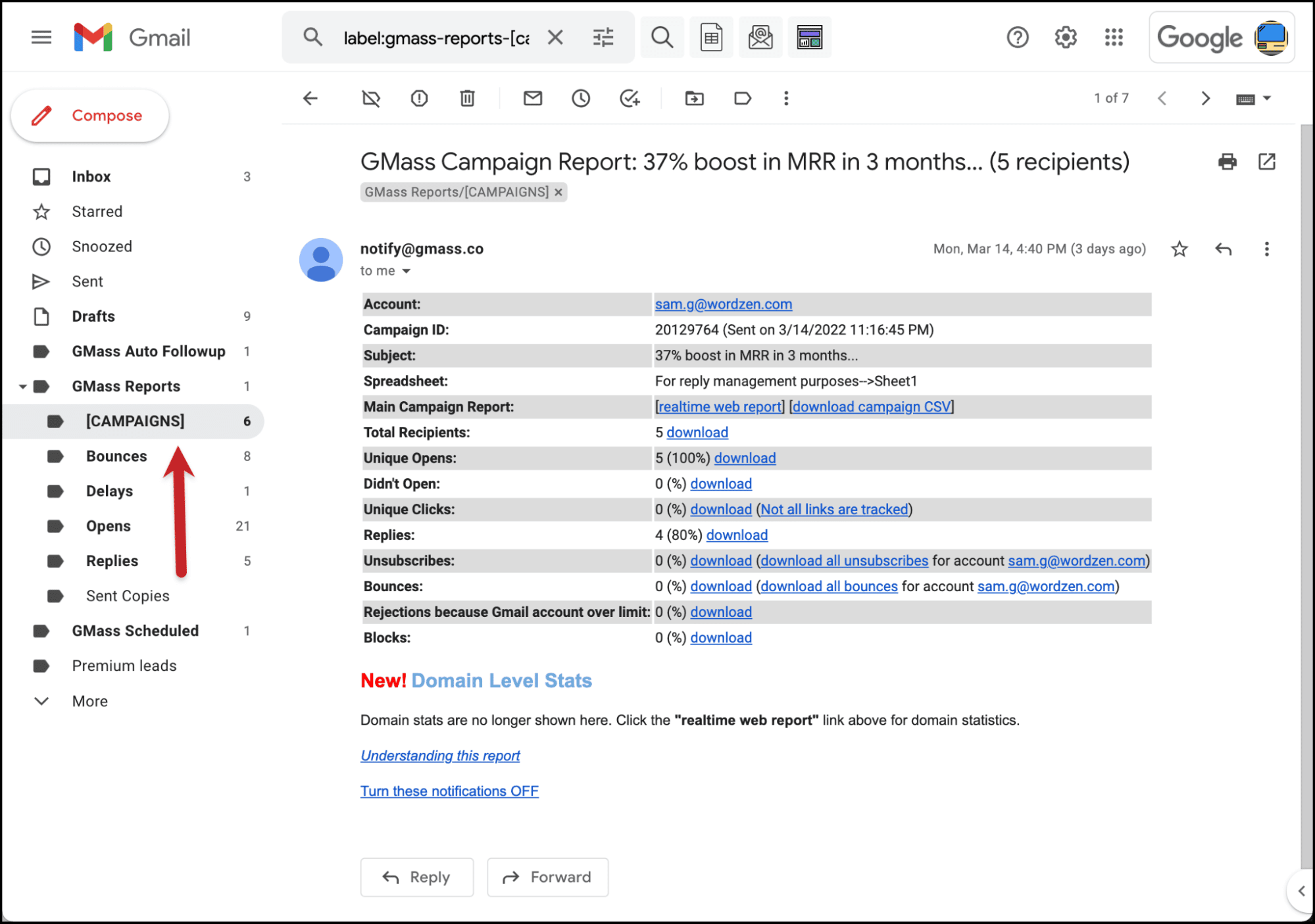 An image showing how reporting works in GMass