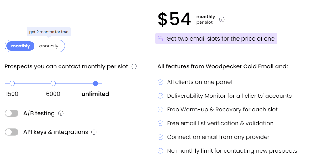 A screenshot of Woodpecker's agency pricing