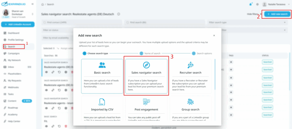 Finding Sales Navigator Search in Expandi