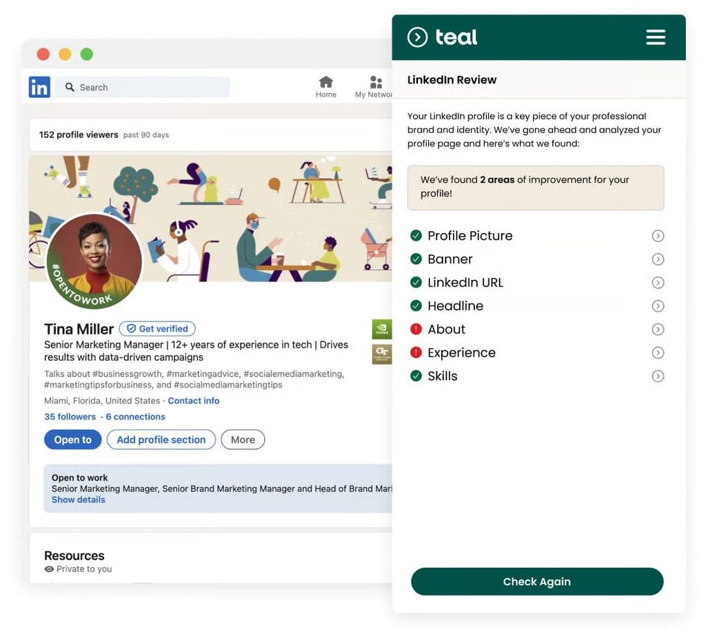 teal linkedin profile review