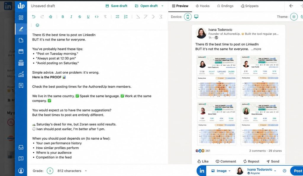 authoredup posting linkedin content