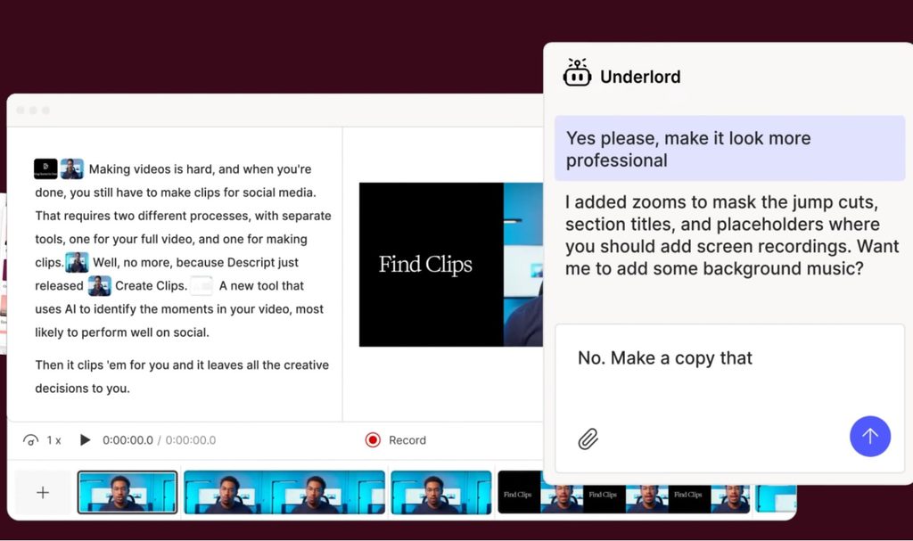 descript video and audio AI editing