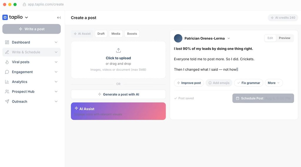 taplio linkedin creation tool