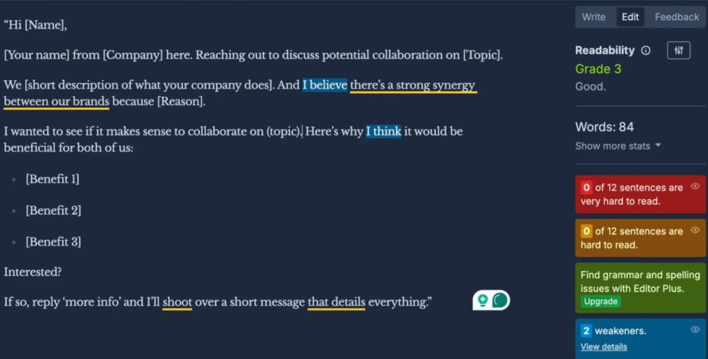 Hemingway App grammar and readability check