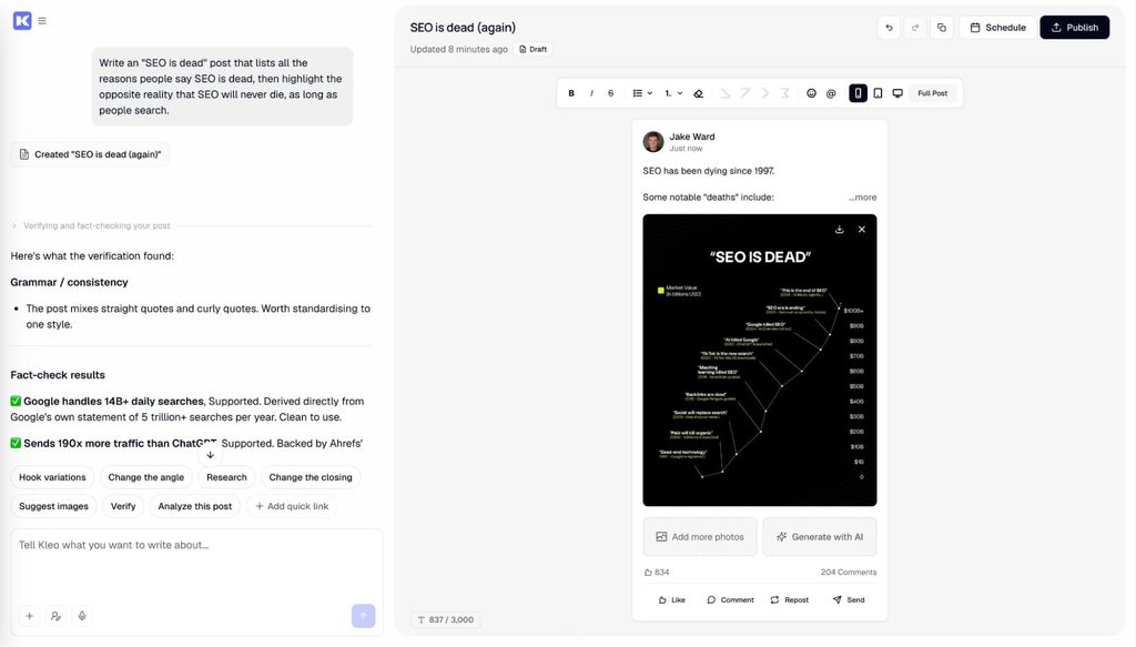 kleo linkedin writing system