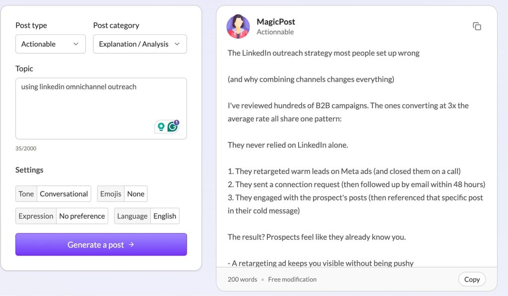 magic post for creating linkedin content