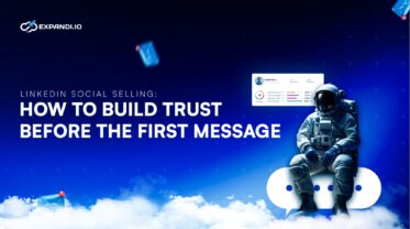 LinkedIn social selling banner with astronaut and trust-building message