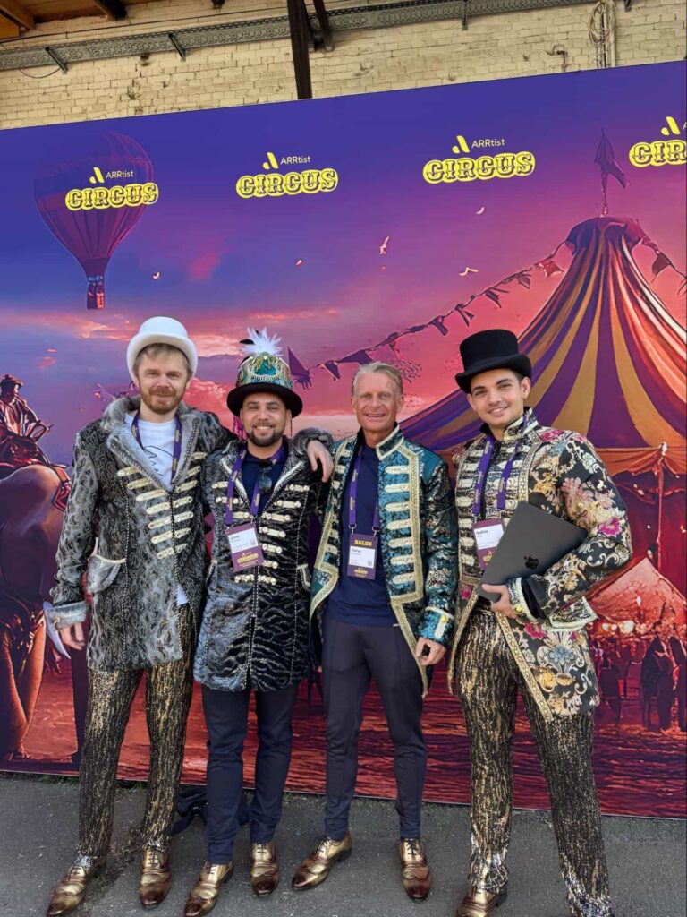Stefan Smulders with co-founder Glenn Miseroy and team members Erik and Matteo at the ARRtist Circus live event